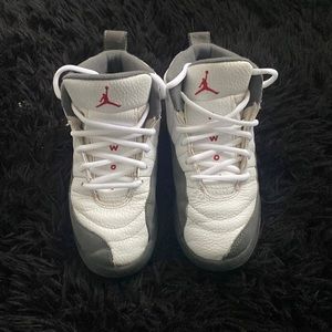 White and gray Jordans